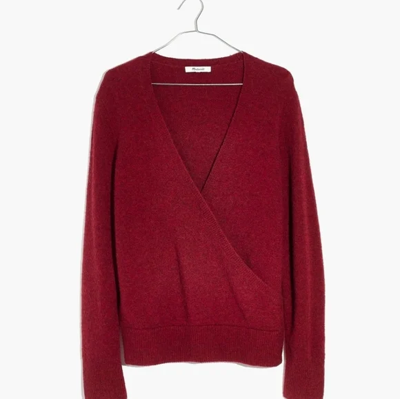 VGUC Madewell Wrap-Front Pullover Sweater in Coziest Yarn Xsmall Heather Scarlet - Picture 2 of 12